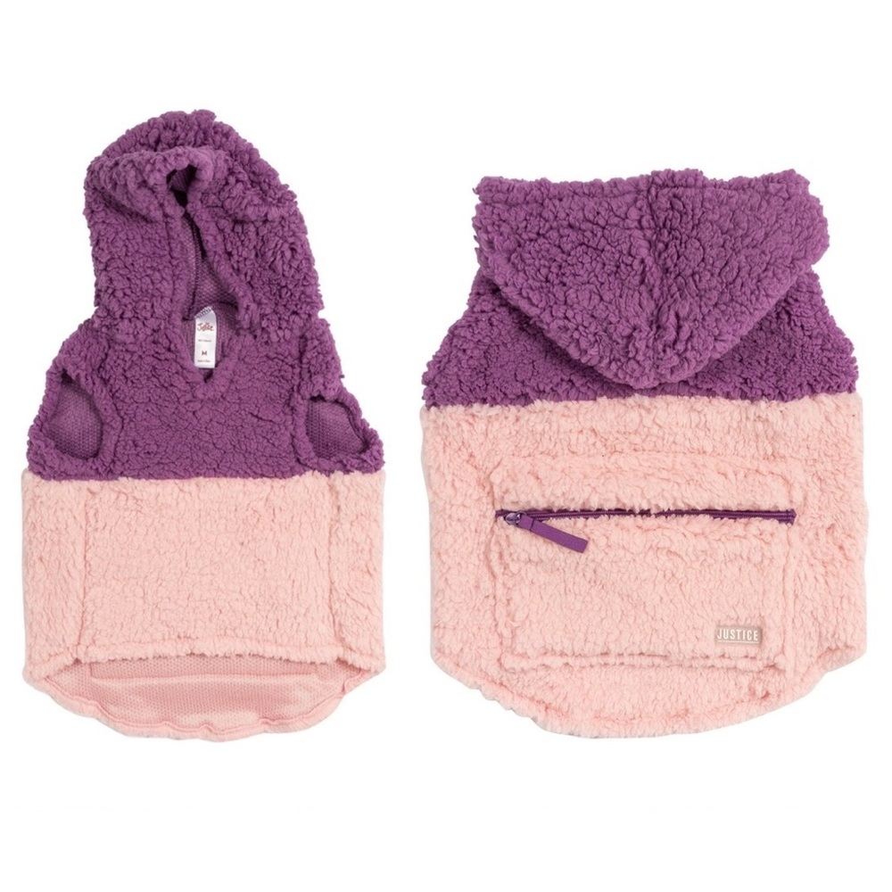 4/$20 Justice Pet Polyester Sherpa Dog Hoodie With Zip Pocket, Tonal Pink, XS